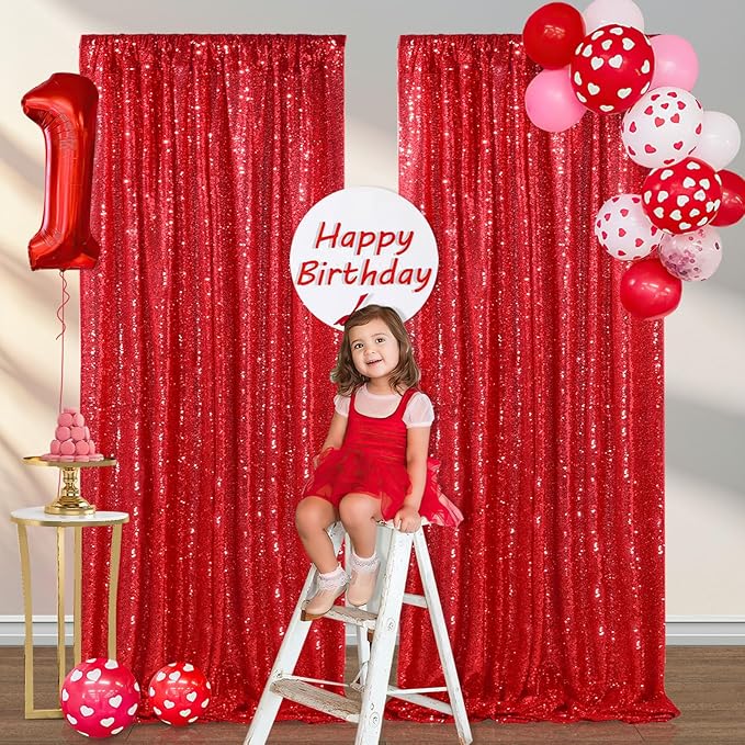 Red Sequin Curtains 2 Packs 3ftx8ft Photo Booths Backdrop - Image 7