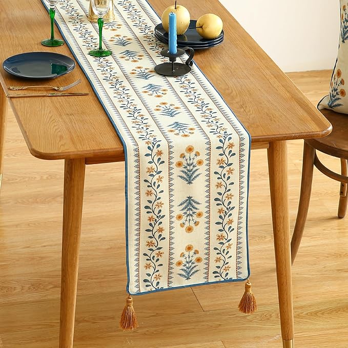 ISAENNE Designer Pale Yellow Elegant Linen Extra Long Table Runner 118 Inches - Image 2