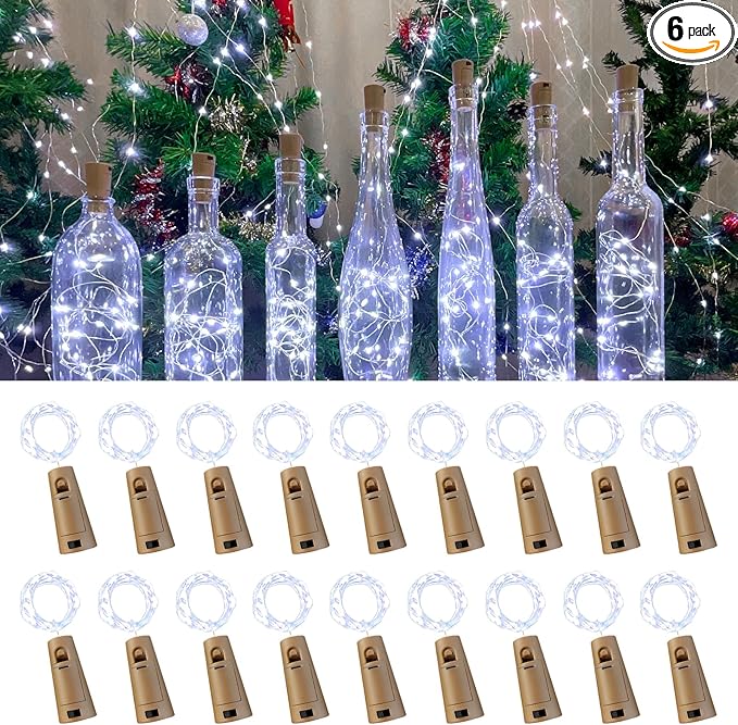 Wine Bottle Lights with Cork, 20 LEDs 6.6 Feet Silver Wire Cork Bottle Lights by Etinga