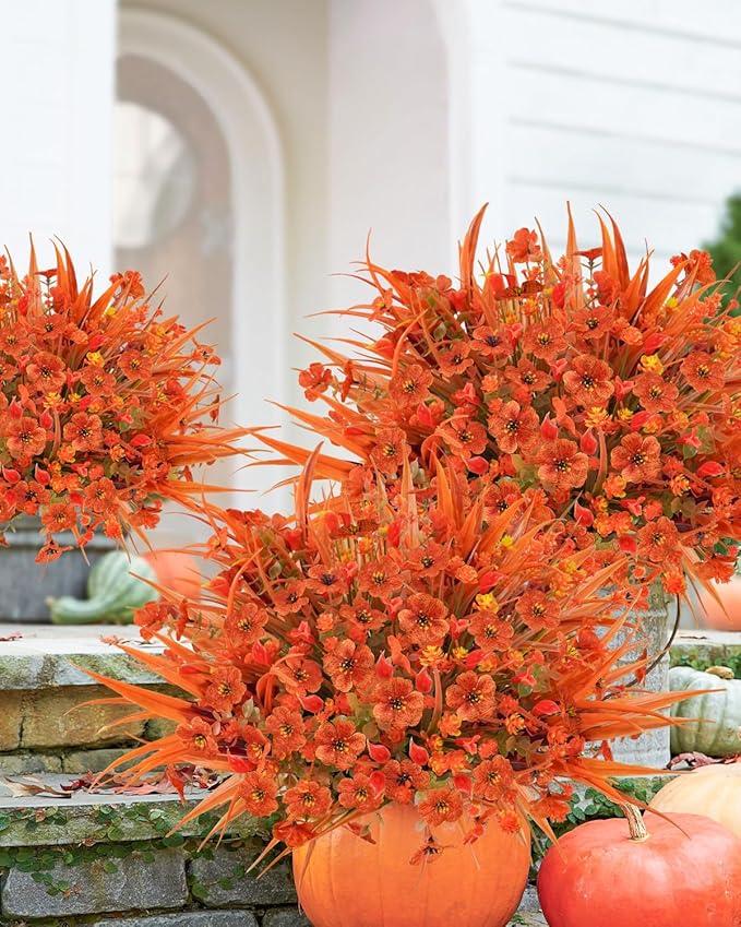 16 Pcs Fake Fall Flowers Decor Faux Fall Plants UV Resistant Artificial Fall - Image 2