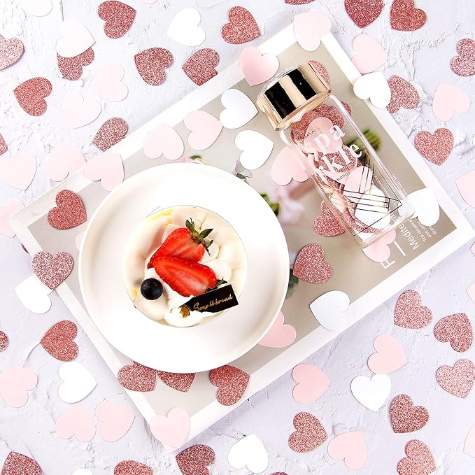 Rose-Gold Pink White Heart Confetti - Image 3