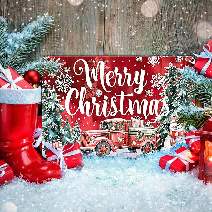 Christmas Truck Metal Tin Sign Merry Christmas Sign Funny Snowman Tin Sign - Image 5