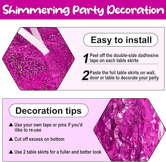 6Pack 29 x108 Inch Rose Red Wave Foil Fringe Table Skirts Metallic Banner - Image 3