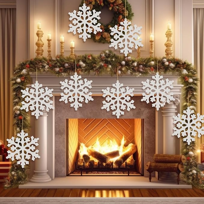 18 Pcs Large Christmas Snowflake Decorations, 8 Inch White Snowflake Hanging - Image 5