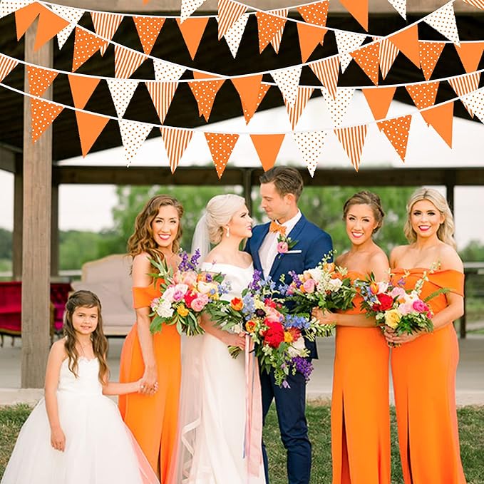 32Ft Orange Stripe Dot Triangle Flag Fabric Banner Cotton Pennant Garland - Image 5
