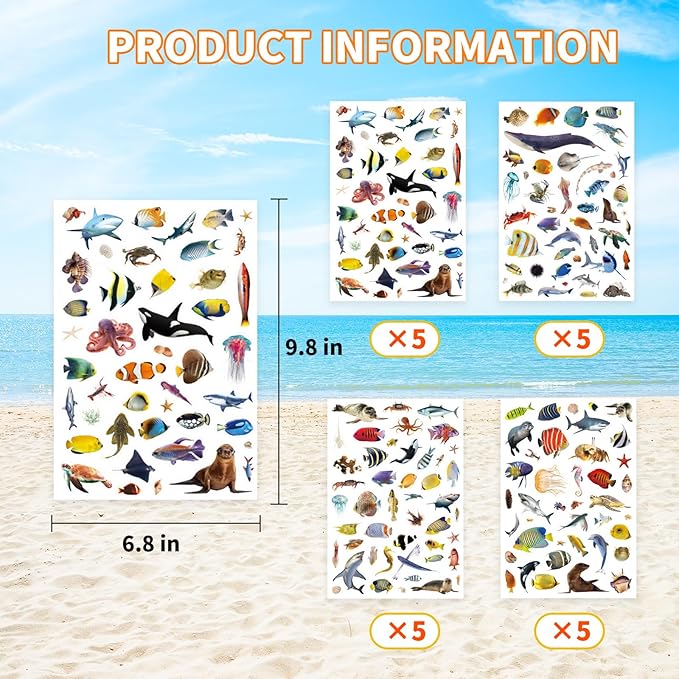 Ocean Animals Stickers 820 Count Sea Animal Fish Shark Stickers Party Favors - Image 4