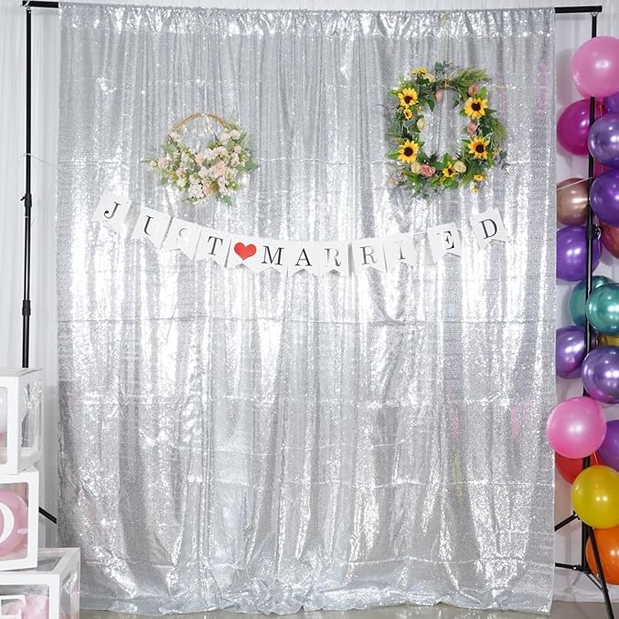 Poise3EHome 8Ft x 8Ft Silver Sequin Backdrop, Glitter Thick Satin Background - Image 2