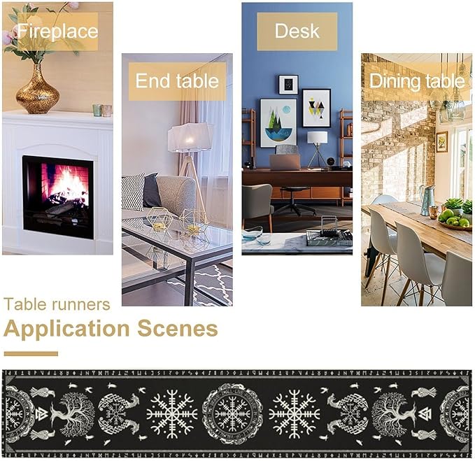 Ancient Abstract Pattern Table Runner, Tree of Life Eagle Dragon Boat Rudder - Image 6