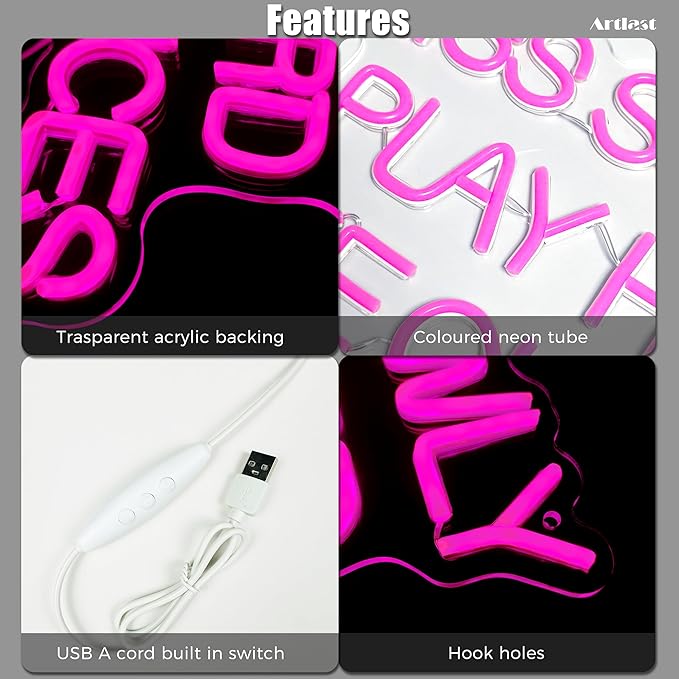 Kiss Slowly Play Hard Take Chances Neon Sign Pink LED Light Inspirational Wall - Image 4