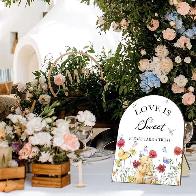 Winnie Decor Love is Sweet Sign, Floral Butterfly Decor Bridal Shower Welcome - Image 6