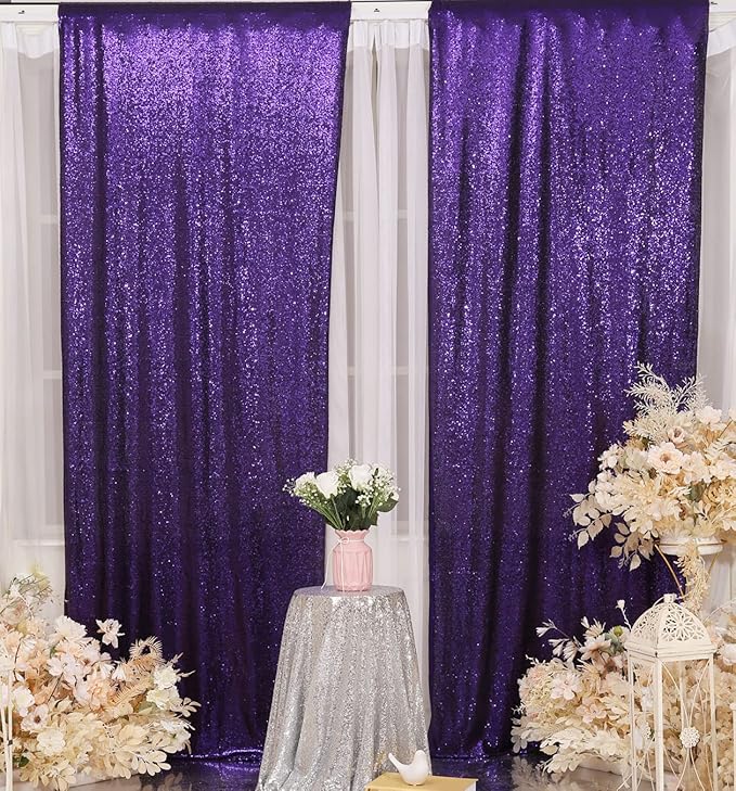 Purple Sequin Backdrop Curtains, 2 Panels Purple Sequin Backdrop, 2FTx8FT - Image 4