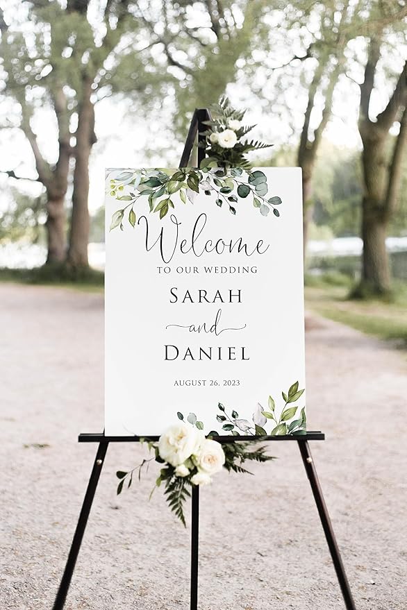 Wedding Welcome Sign, Botanical Wedding Welcome Sign, Pole Mount by CENOVACY