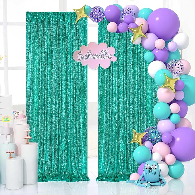 Mermaid Sequin Photo Backdrop Decor: Lake Green Glitter Background 2 Panels 2FT - Image 6