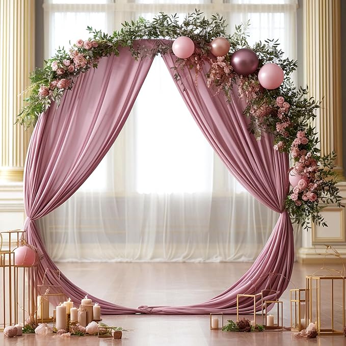 Wedding Arch Draping Fabric, 2 Panels 28" x 19Ft Dusty Rose Arch Drapes Sheer - Image 7