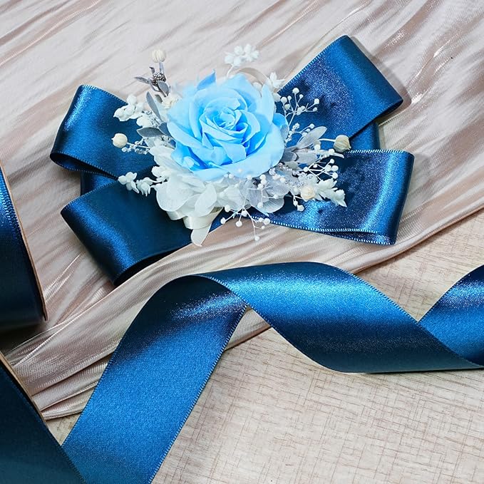 LaRibbons Navy Satin Ribbon 1 1/2 Inch 25 Yards Luxury Double Faced Blue Silk - Image 3