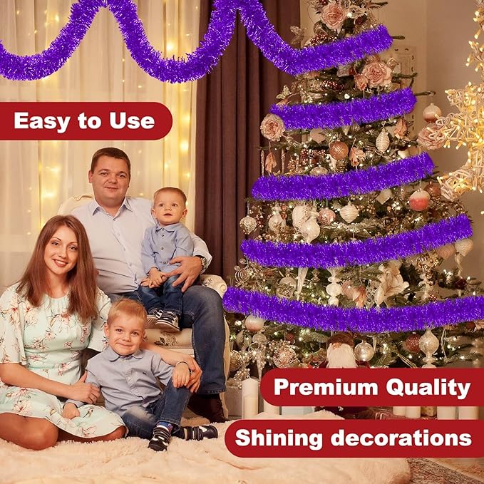 50 Feet Purple Christmas Tinsel Garland, Metallic Foil Twist Banner Wall - Image 4