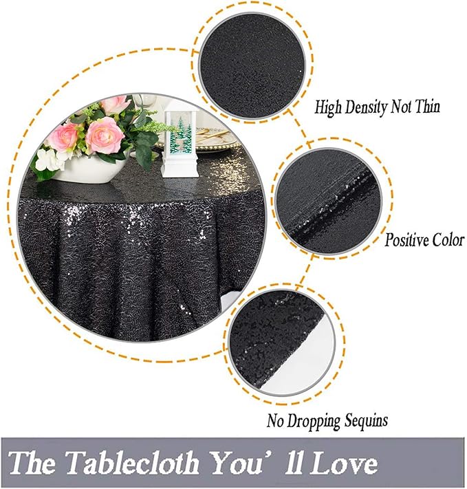 ShinyBeauty Black Tablecloths 36X36 Inch 2 Pieces Sequin Table Cloth - Image 3