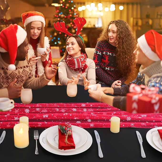 Snowkingdom Red Christmas Table Runner, Chiffon Gauze Seasonal Winter Kitchen - Image 6