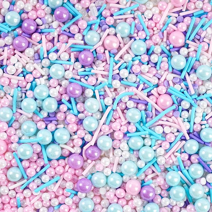 Pastel Sprinkles for Cake Decorating, 7oz Pink Purple Blue White Pearl Confetti by cobakey-DessertDecorations