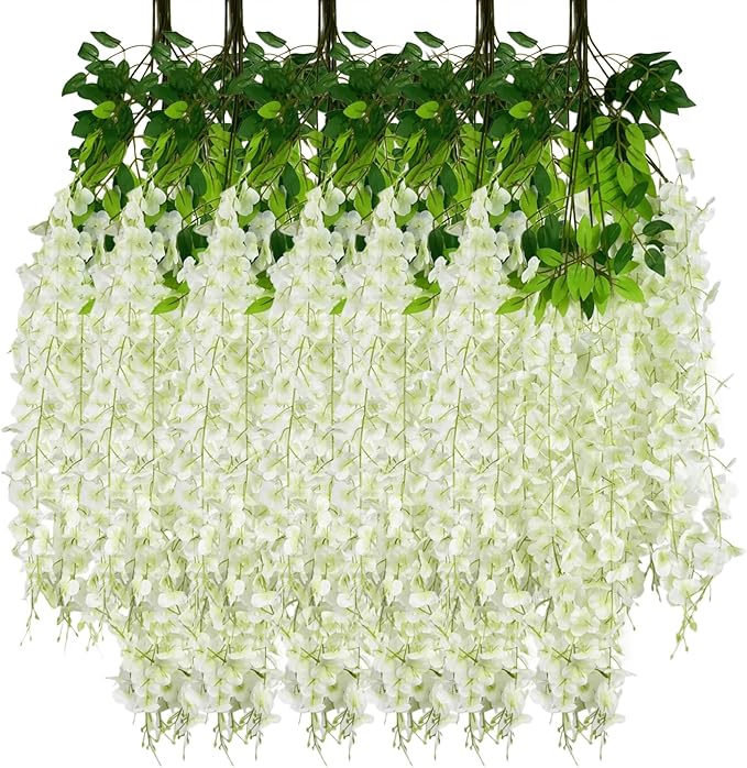 24 Pack White Green Wisteria Hanging Flowers Garland, 3.77 Feet Artificial by Luerbi