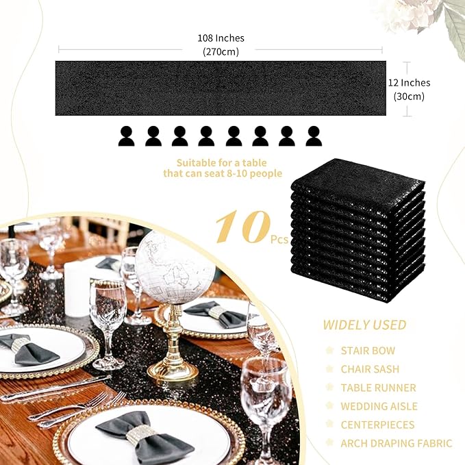 Black Table Runners Sparkly Halloween Table Runner 10 Packs 12x108 Inches - Image 3