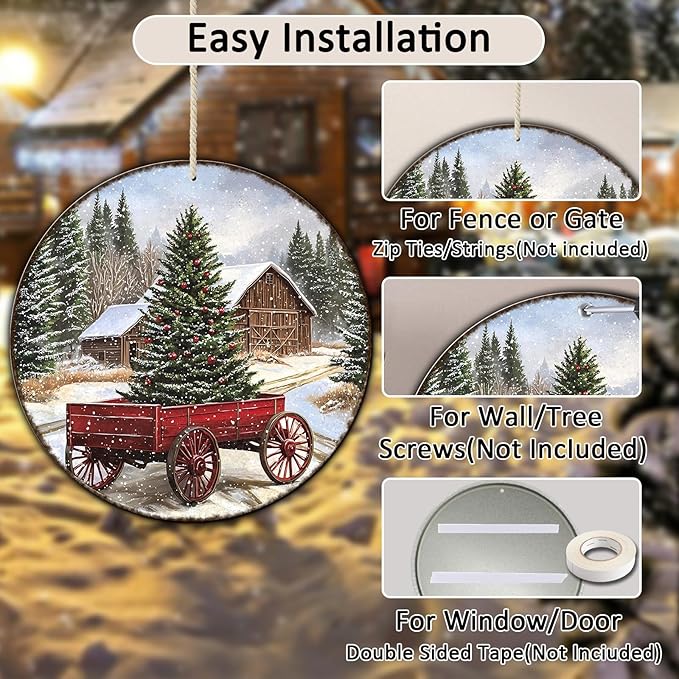 Round Barn Christmas Trees Metal Tin Sign Christmas Vintage Tin Sign Poster - Image 3