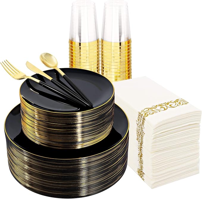 Supernal 350pcs Black Plastic Dinnerware Set by supernal