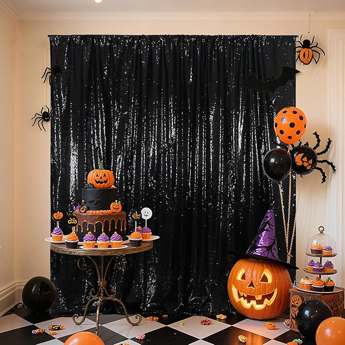 Poise3EHome 6Ft x 8Ft Black Sequin Backdrop, Glitter Thick Satin Background - Image 3