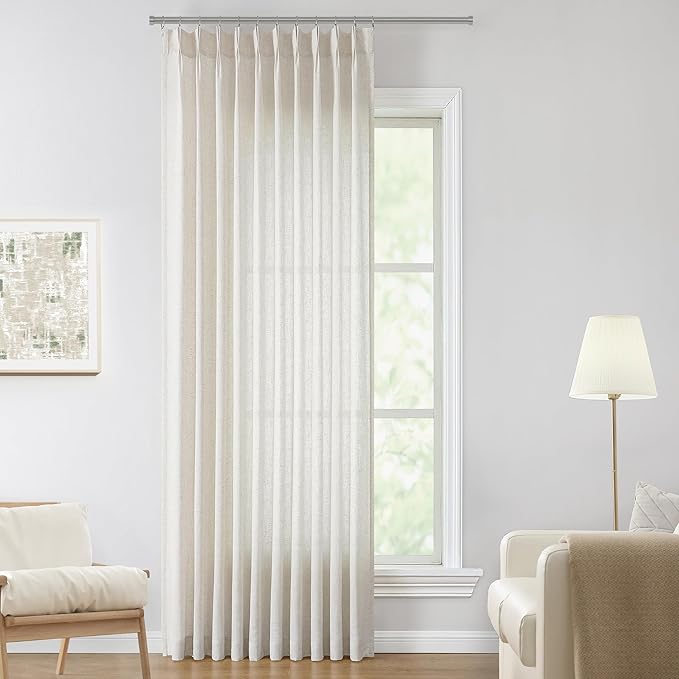 Vision Home Natural Pinch Pleated Semi Sheer Curtains Textured Linen Blended by VisionHome