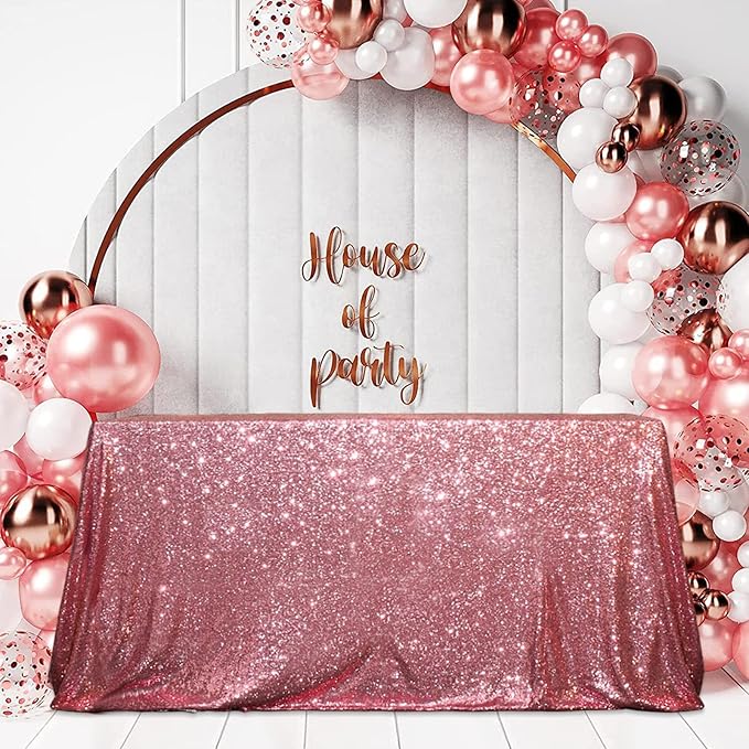 SquarePie Sequin Tablecloth 50 x 72 Inch Fuchsia Pink Sparkly Table Linen by SquarePie