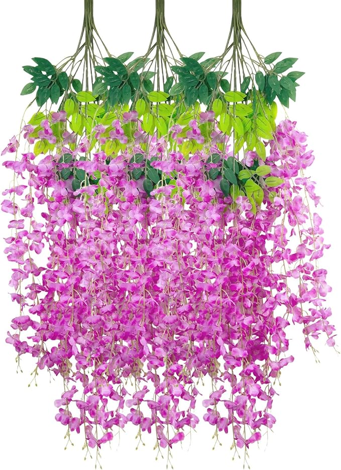 12 Pack Purple Red Wisteria Hanging Flowers Garland, 3.77 Feet Artificial by Luerbi