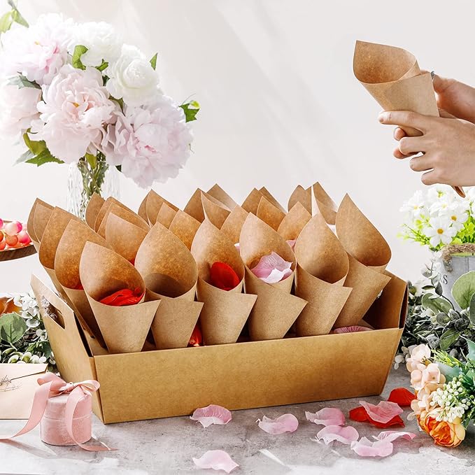 6 Set Wedding Confetti Cone Holder Box Each Includes 30 Pieces of Cone Papers - Image 5