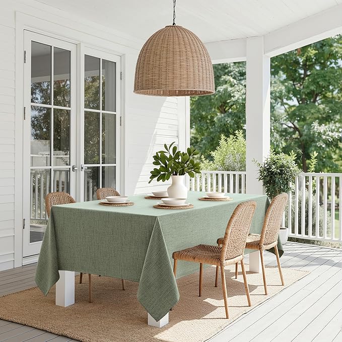 MIULEE Sage Green Linen Tablecloth 60x84 Inch Rectangle Table Cloth Waterproof - Image 8