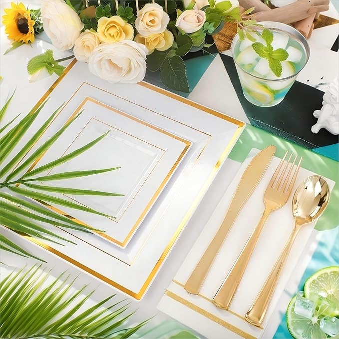 Festiva 350Pcs Gold Plastic Plates - Image 7