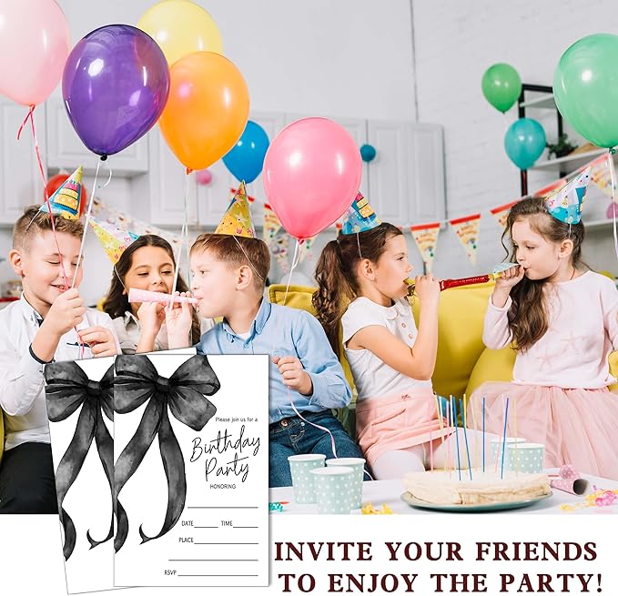 SIXEIGHT Black Bow Birthday Invitations, 20 Party Invitations - Image 6