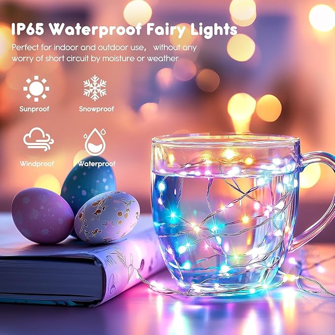LAMPHOME 20 Pack Easter Fairy Lights Battery Operated - 7ft 20 LED Copper Wire - Image 5