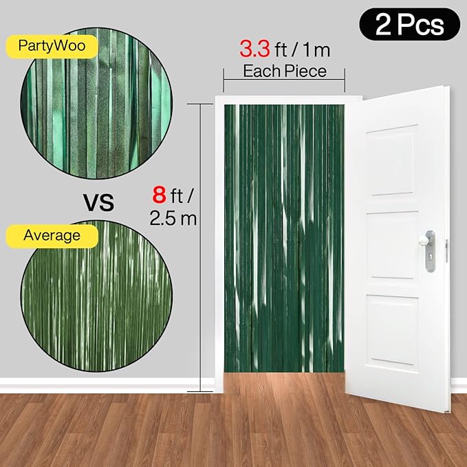 PartyWoo Green Streamers Backdrop 2pcs Green Tinsel Foil Fringe Streamer - Image 6