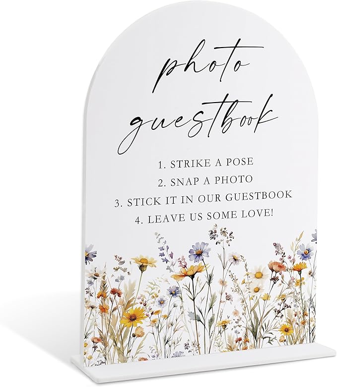 Wedding Signs for Ceremony and Reception, Boho Floral Acrylic Photo Guestbook by Unknown