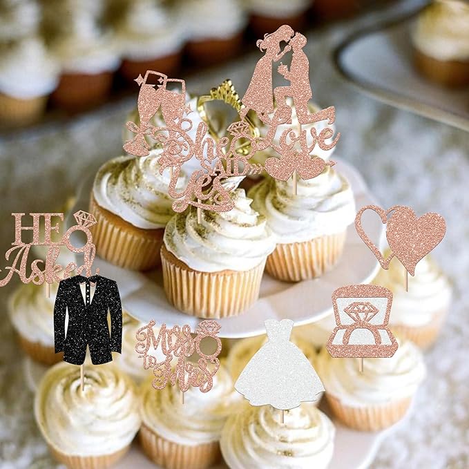 30 Pack Bride to be Cupcake Toppers Glitter Diamond Ring I Do Love Cupcake - Image 4