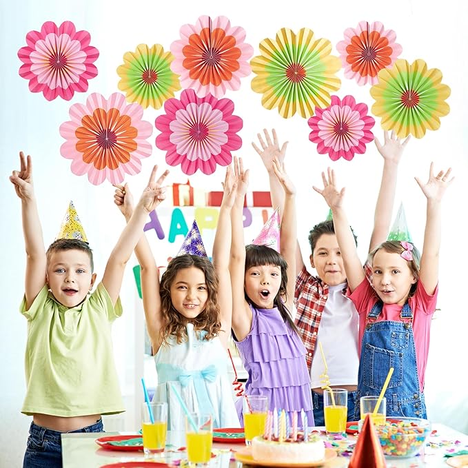 SUNBEAUTY 9 PCS Paper Flowers Decorations Hanging Carnival Paper Fans - Image 5