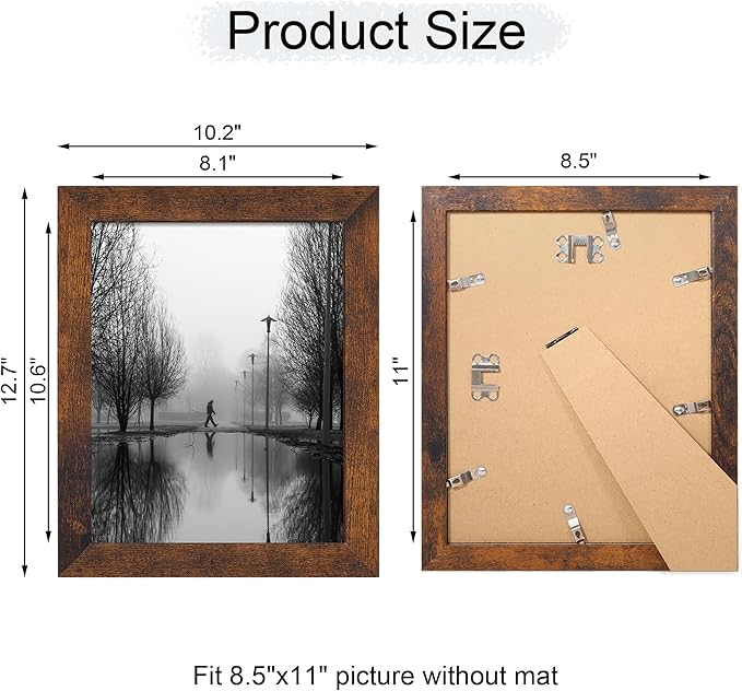 8.5x11 Picture Frame Set of 4, High Definition Real Glass Rustic Frame - Image 4