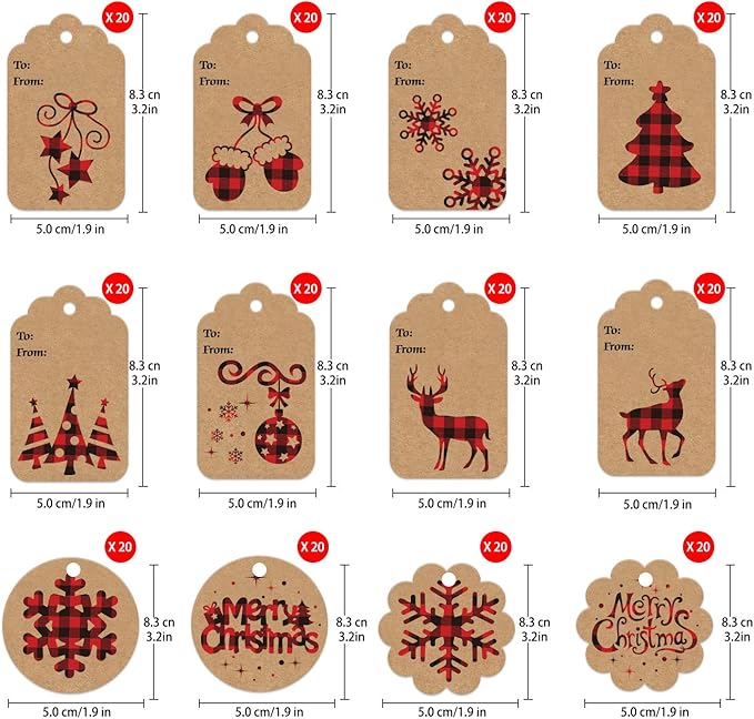 LOKIPA 120 Pieces Christmas Kraft Paper Gift Tags Hang Labels - Image 2