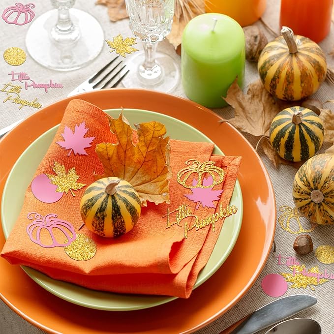 Ferraycle 400 Pcs Thanksgiving Pink and Gold Pumpkin Confetti Christmas Baby - Image 7