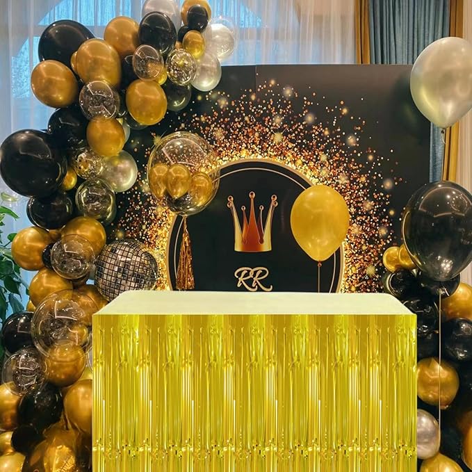 Gold Streamers Party Decorations, 2 Packs Gold Table Skirts Metallic Foil - Image 4