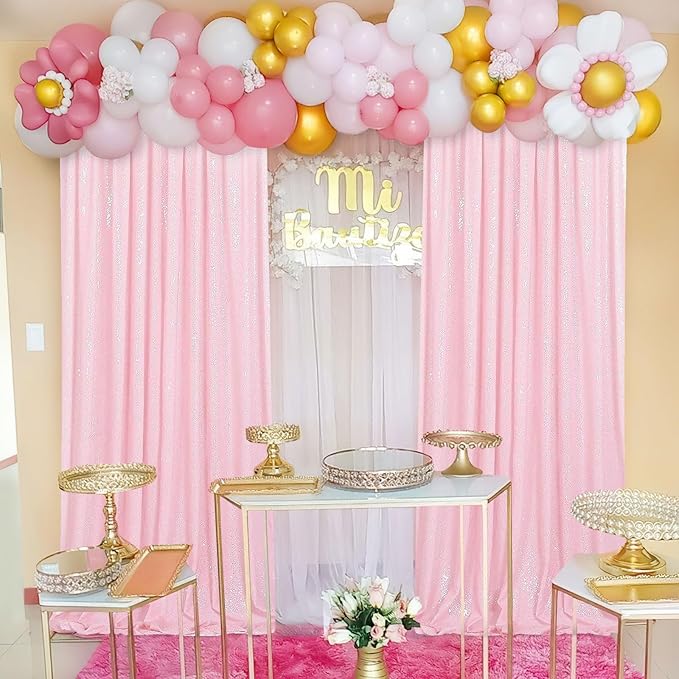 Backdrop Curtain Sequin Fabric 6 Pcs 2ftx8ft Pink Sequin Curtains Backdrop - Image 2