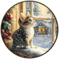 Round Christmas Sign Cats Vintage Metal Sign Christmas Kitten Retro Tin Sign by GJXFTPTTBD