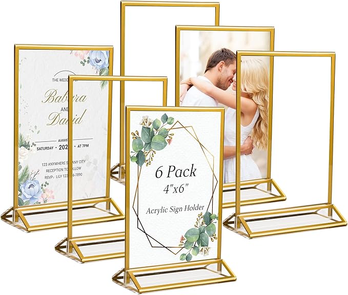 6 Pack Acrylic Sign Holder 4x6 Inches, Double-sided Picture Frames by Pansyling