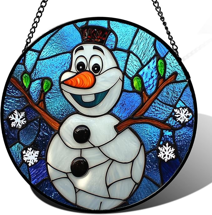 Stained Glass Window Hanging Christmas Funny Snowman 15" by JOSUMALY