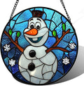 Stained Glass Window Hanging Christmas Funny Snowman 15" by JOSUMALY