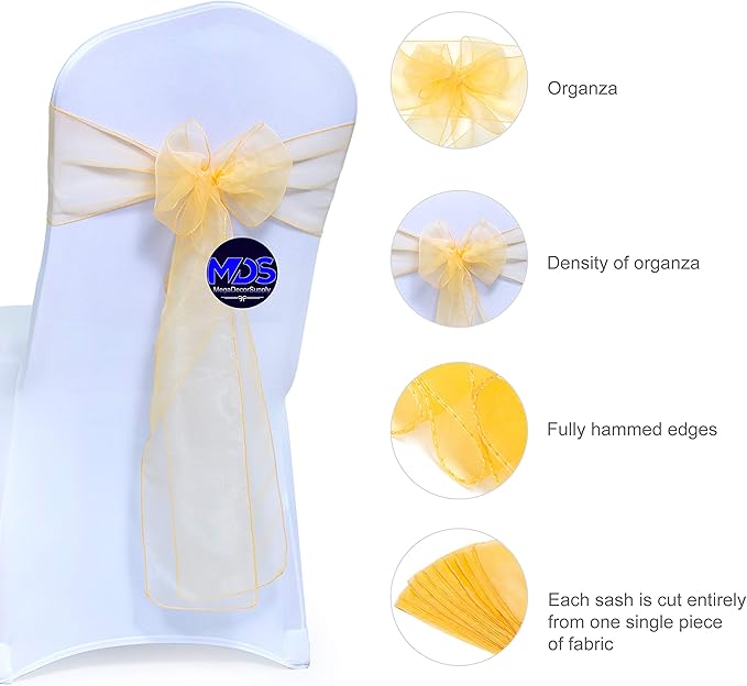 MDS Pack of 50 PCS Organza Chair Sashes Wider Dining Chair Bows Ribbon Tie Back - Image 2